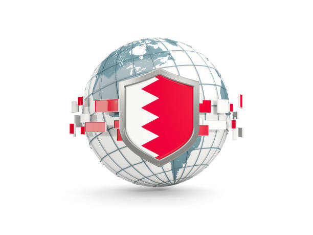 istock Globe and shield with flag of bahrain isolated on white 864474558