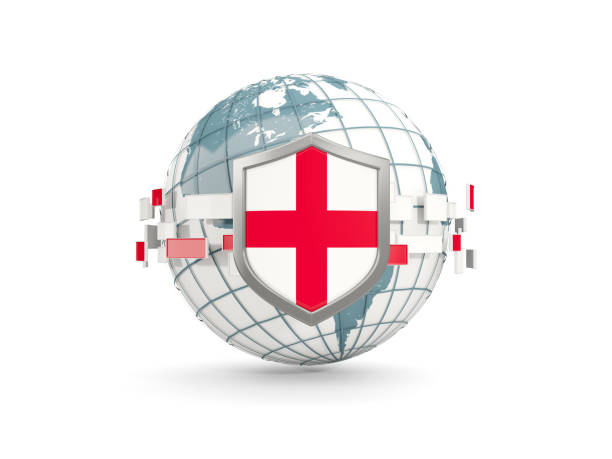 istock Globe and shield with flag of england isolated on white 864476644