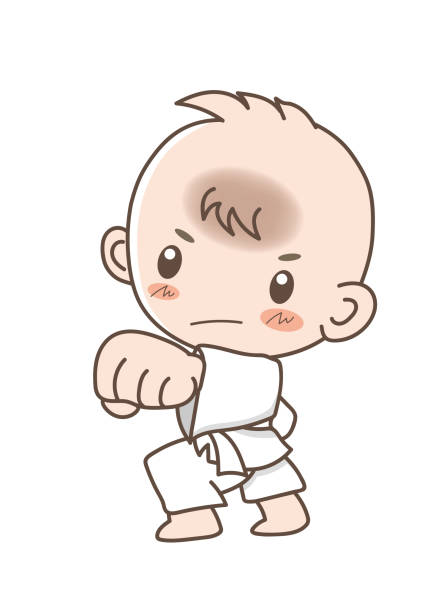 illustrations, cliparts, dessins animés et icônes de pose de karaté enfant - punching one person shaking fist fist