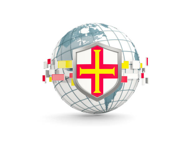 Globe and shield with flag of guernsey isolated on white