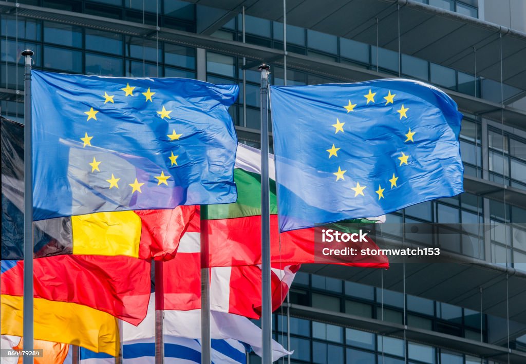 European Union Flags European Union Flags in Strasbourg Europe Stock Photo