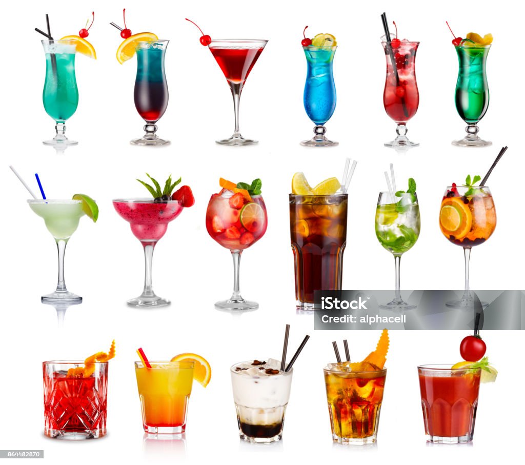 Conjunto de cocktails clássicos álcool isolado - Foto de stock de Coquetel royalty-free