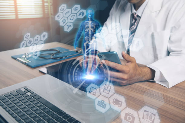 istock doctor and medical technology. mixed media. 3d rendering. 864483382