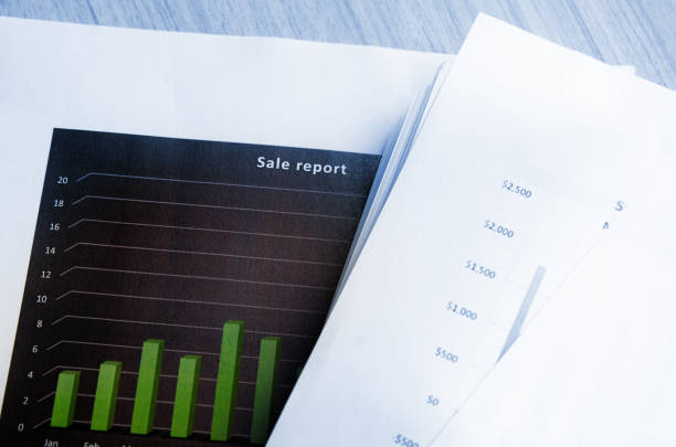 istock Preparing report. Blue graphs and charts. Business reports and pile of documents on gray reflection background. 864488792