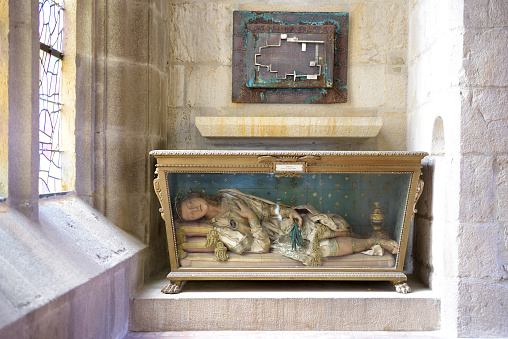 Wells, United Kingdom - 1 September, 2022: close-up view of the Bishop's Tomb inside the historic Anglican cathedral in Wells