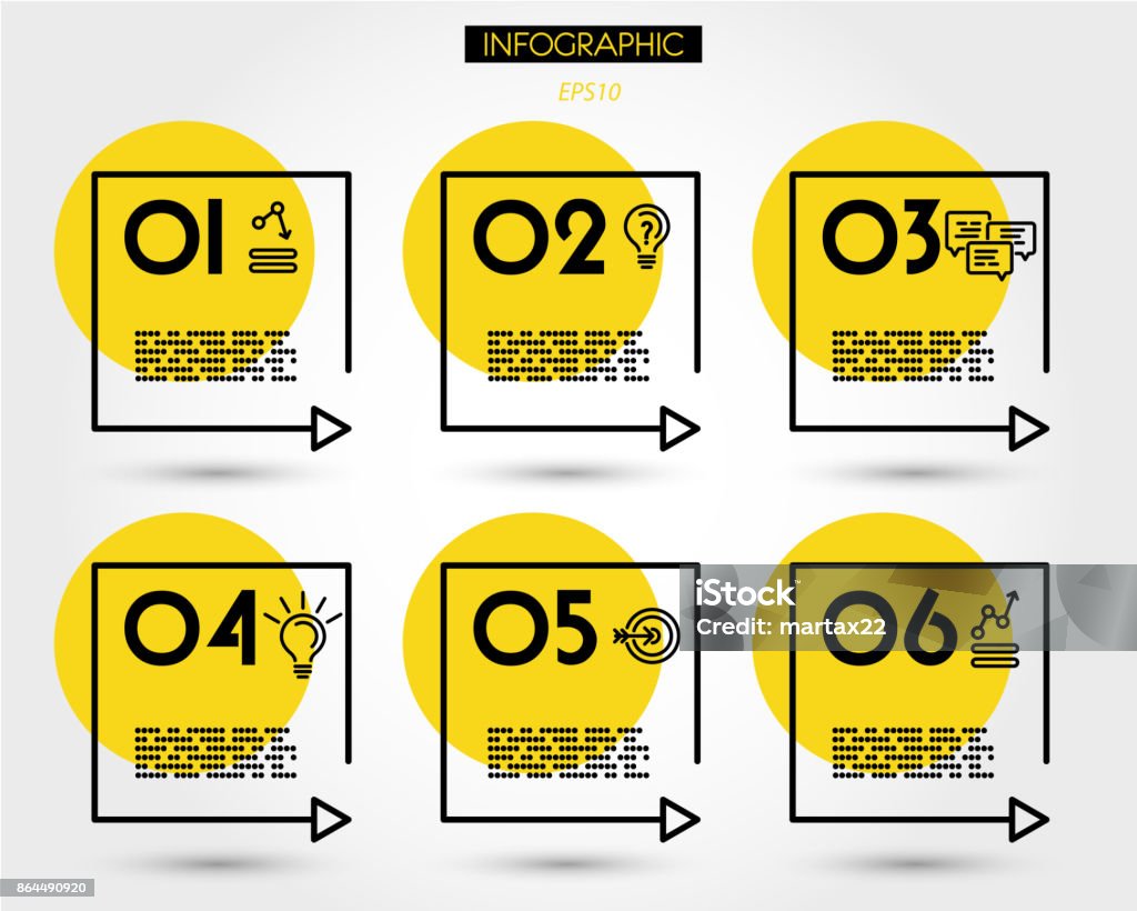 elementi della linea temporale quadrati lineari gialli - arte vettoriale royalty-free di Infografica