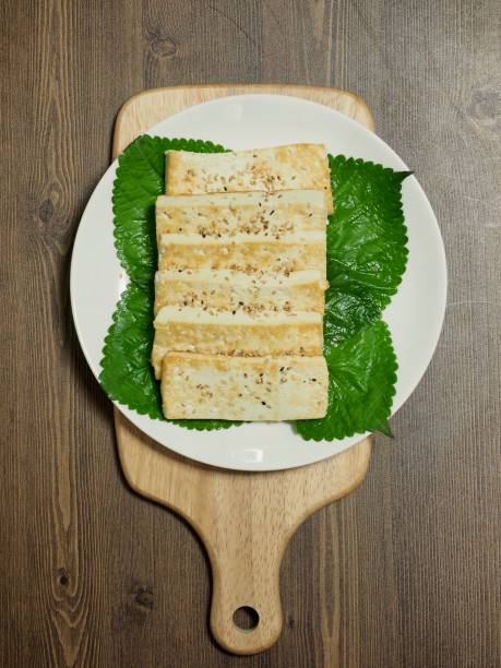 Korean food tofu dipping stock photo