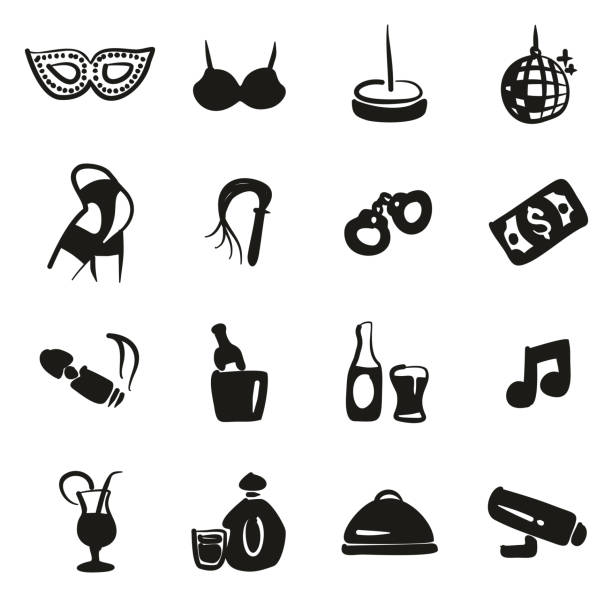 Strip Club Icons Freehand Fill This image is a vector illustration and can be scaled to any size without loss of resolution. drawing of a women wearing garter belts stock illustrations