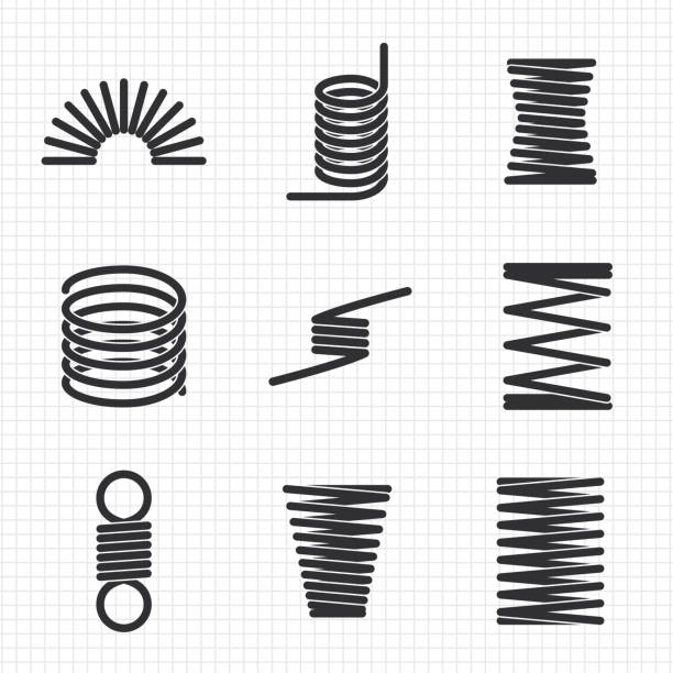 illustrations, cliparts, dessins animés et icônes de bobines de spirale flexible de fil d’acier ressort - springs spiral flexibility metal