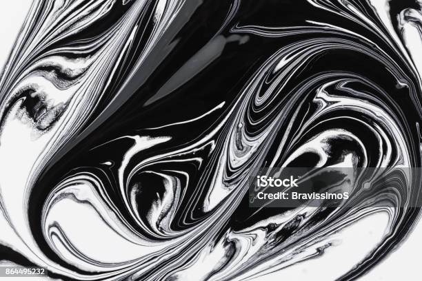 Abstract Background White And Black Mineral Oil Paint On Water Stock Photo - Download Image Now