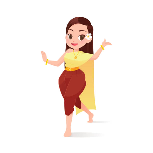 ilustrações de stock, clip art, desenhos animados e ícones de beautiful thai women traditional dancing a dance of thailand, vector illustration - hani
