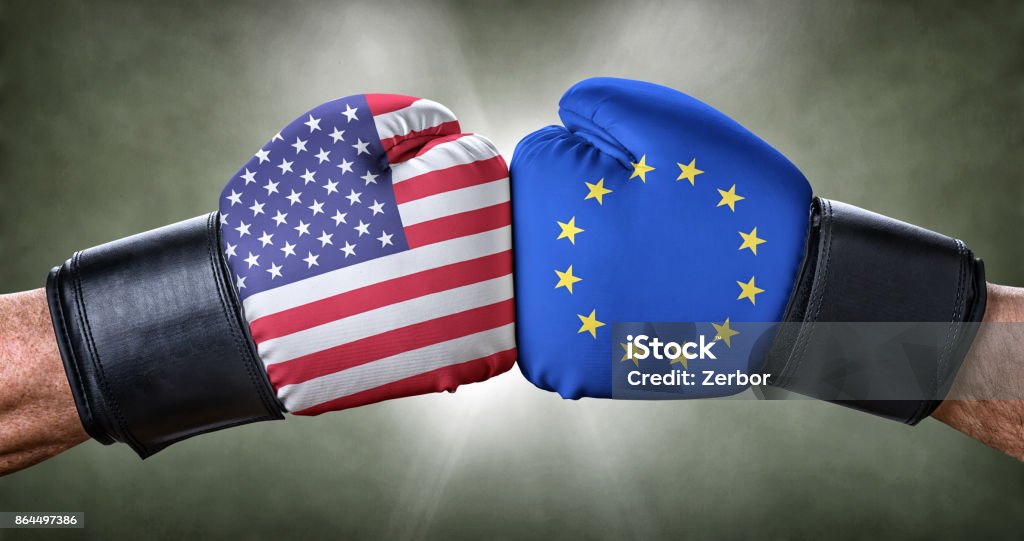 A boxing match between the USA and the European Union European Union Stock Photo