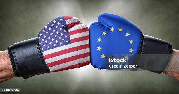 A Boxing Match Between The Usa And The European Union Stock Photo - Download Image Now