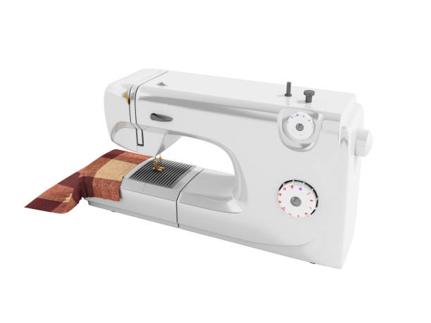 istock Modern sewing machine with material for seamstresses white perspective 3D render on a white background no shadow 864499812