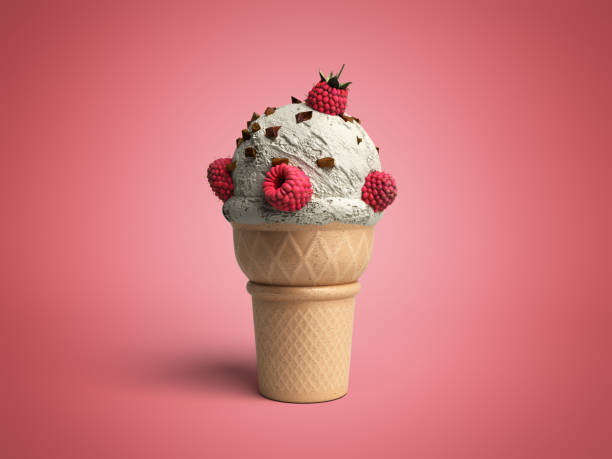istock ice cream with raspberries and chocolate crumbs in a waffle cup 3d render on color background 864500864