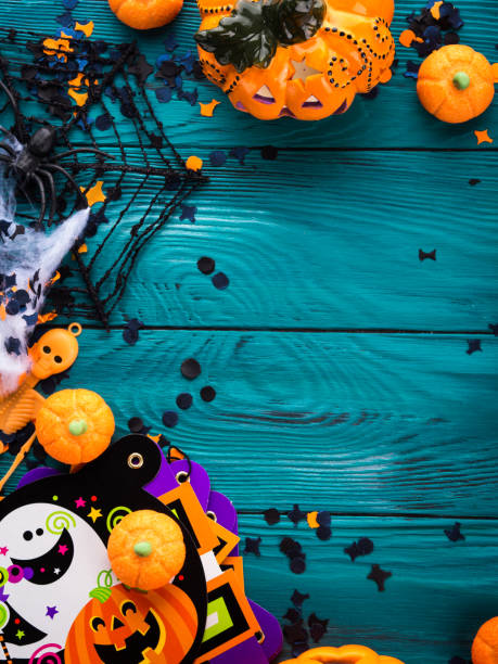 istock Halloween party decorations frame on dark green 864504066