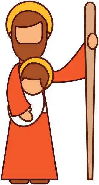 Vector illustration of saint joseph holding baby jesus christ christmas manger