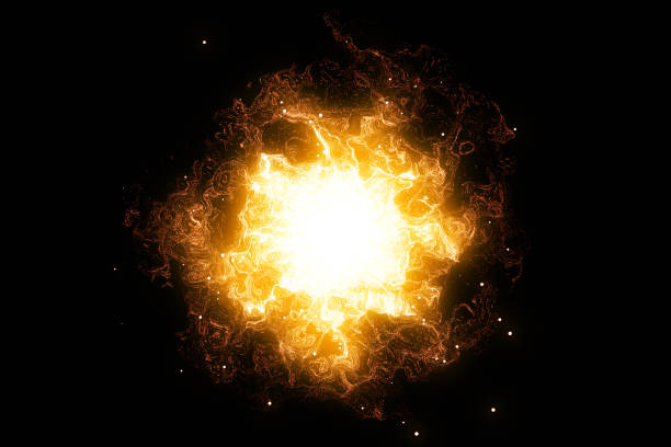 istock 3D rendering, abstract cosmic explosion shockwave warm gold energy on black background 864510200