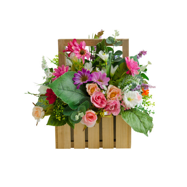 istock Artificial flower basket decoration isolated on white with working path 864512710