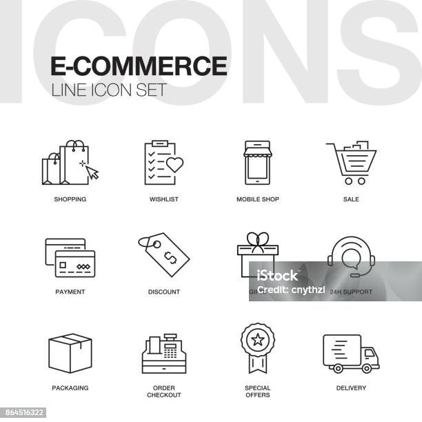 Ecommerce Line Icons Stock Illustration - Download Image Now - E-commerce, Icon Symbol, Luxury