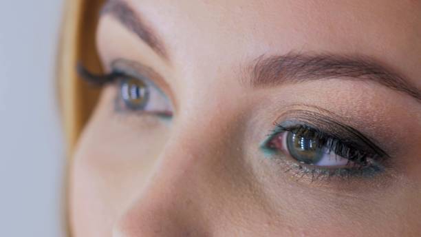 istock Close up view of woman's eyes with professional makeup 864517130