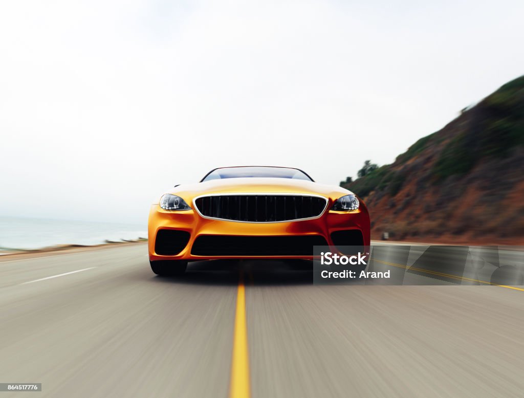 car view from side  3D view from side of fast moving car, motion blur,  3D, car of my own design. Car Stock Photo