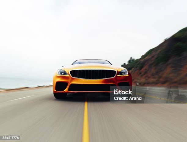 Car View From Side 3d Stock Photo - Download Image Now - Car, Front View, Orange Color