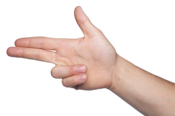 istock weapons symbol made from hands on a white background, copy space 864536296