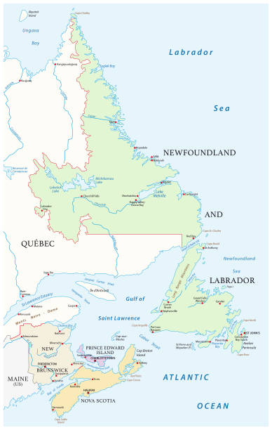 ilustraciones, imágenes clip art, dibujos animados e iconos de stock de mapa de las cuatro provincias atlánticas de canadá - canadian province