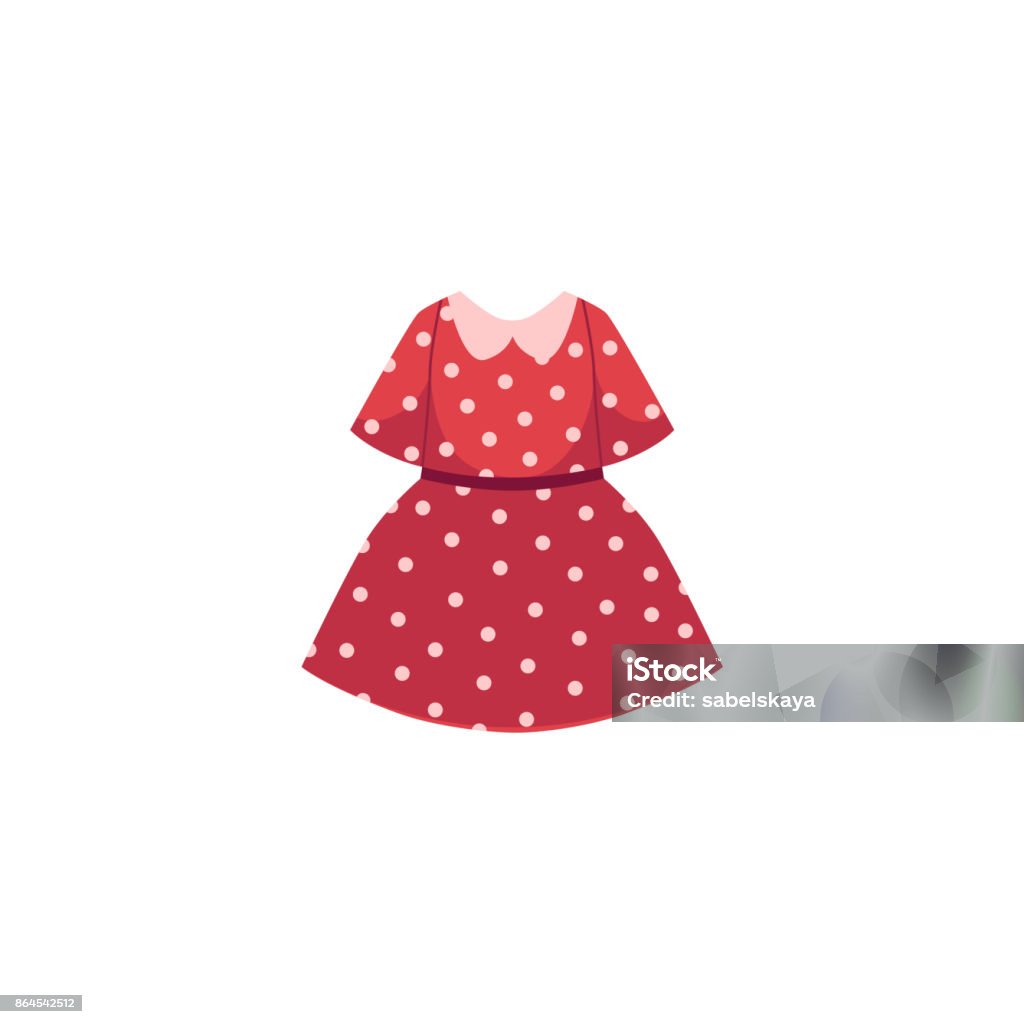 Vector Flat Cartoon Kid Girl Red Dotted Dress Stock Illustration - Download  Image Now - Dress, Girls, Child - iStock