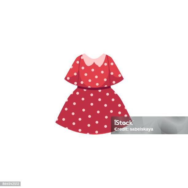 Vector Flat Cartoon Kid Girl Red Dotted Dress Stock Illustration - Download Image Now - Dress, Girls, Clothing