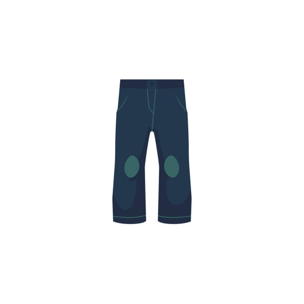 vector flat shabby denim jeans, warm pullover vector flat cartoon child, kid shabby denim jeans pants with holes. Fashionable trendy style casual clothing. Isolated illustration on a white background. hole in pants stock illustrations