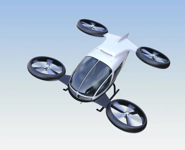 Photo of Front view of self-driving passenger drone flying in the sky
