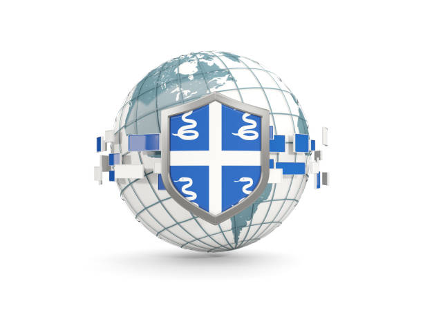 istock Globe and shield with flag of martinique isolated on white 864544016