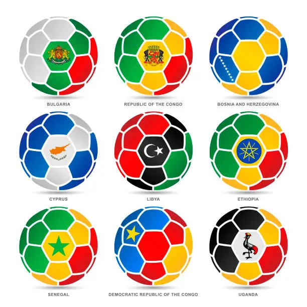 Vector illustration of Flags of world on soccer balls