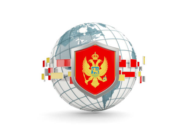 istock Globe and shield with flag of montenegro isolated on white 864544386