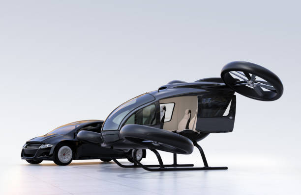 istock Self-driving car and passenger drone parking on the ground 864544800