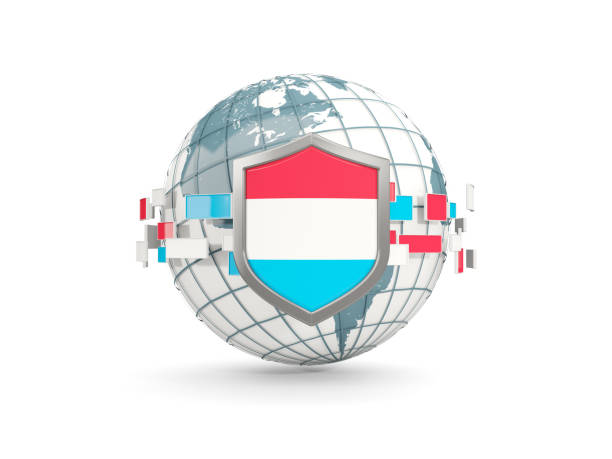 istock Globe and shield with flag of luxembourg isolated on white 864545228