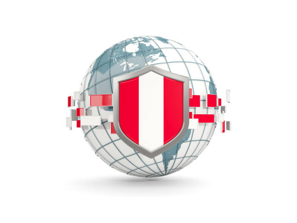 istock Globe and shield with flag of peru isolated on white 864545722