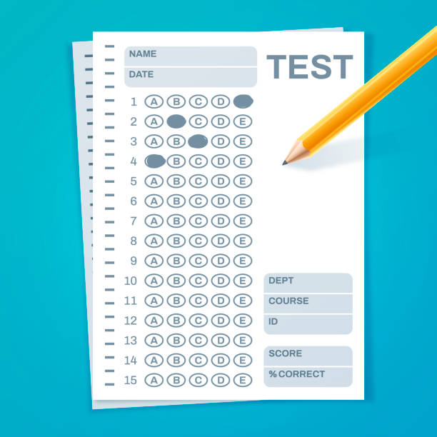 Test Exam Test or exam standardized template concept. educational exam stock illustrations