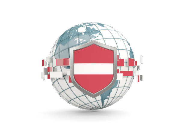 istock Globe and shield with flag of latvia isolated on white 864547194