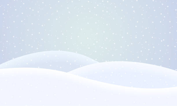 vektor verschneite winterlandschaft mit fallendem schnee unter blauem himmel - winterlandschaft stock-grafiken, -clipart, -cartoons und -symbole
