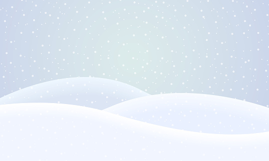 Vector winter snowy landscape with falling snow under blue sky