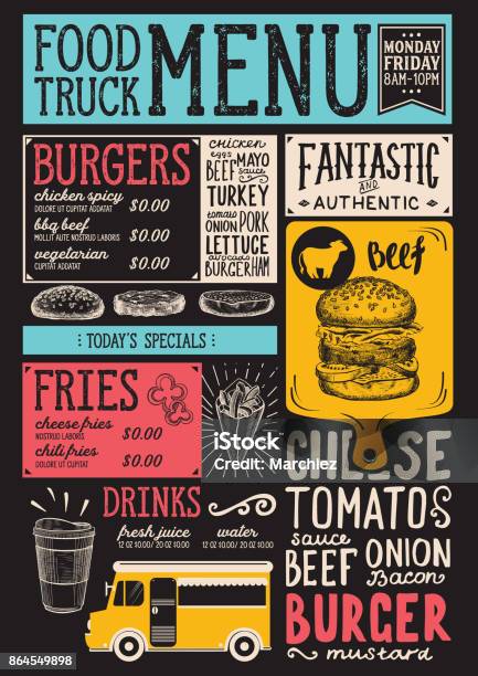 Food Truck Menu Template Stock Illustration - Download Image Now - Menu, Food Truck, Food