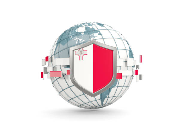 istock Globe and shield with flag of malta isolated on white 864550076
