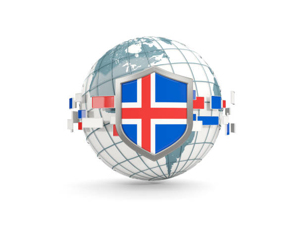 istock Globe and shield with flag of iceland isolated on white 864550538