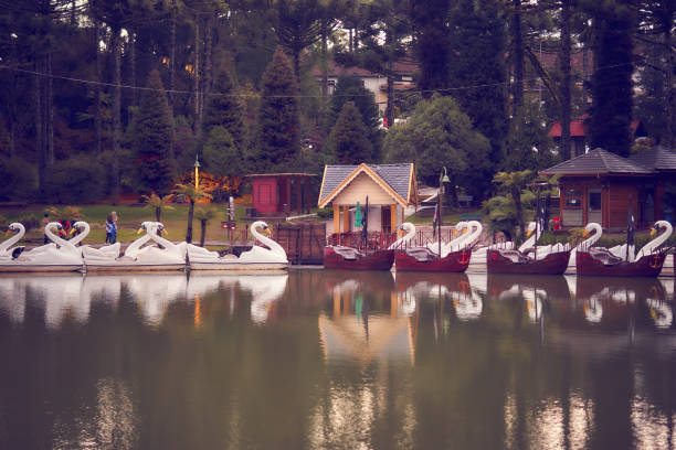 View of pedal boats on the Black Lake in the city of Gramado. stock photo