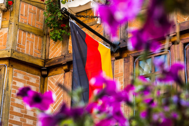 German flag on wooden house