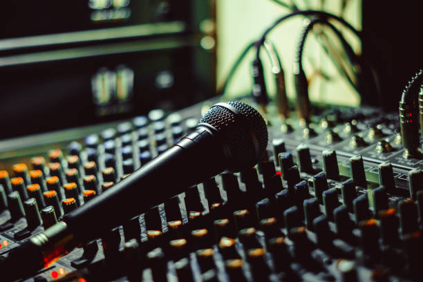 istock the microphone lies on the mixer 864555512
