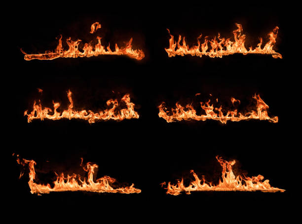 istock Fire Flames. Set of design elements isolated on black background 864561044